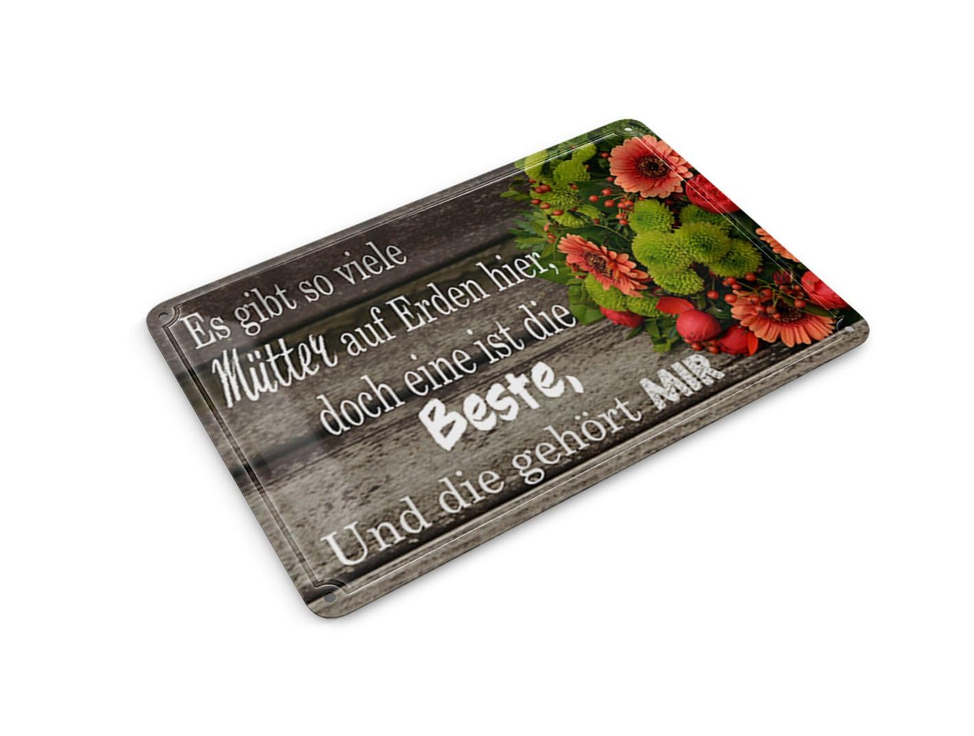 Femer Girls Multicoloured Tin Postcard With German Text 14 X 10 Cm "Es Gibt Viele Mütter Doch Eine Deko Schild