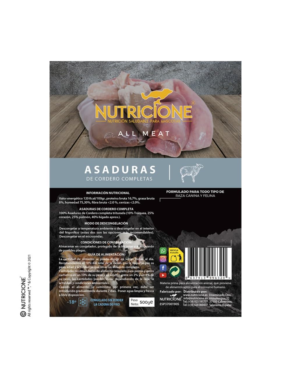 All Meat | Asaduras de Cordero para Perros y Gatos - 6kg Congelada (12 Paquetes de 500g)