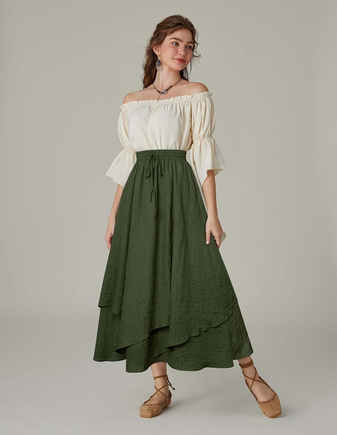 Scarlet Darkness Women Renaissance High Waist Skirt Double Layered Flowy Long Skirts - Image 8