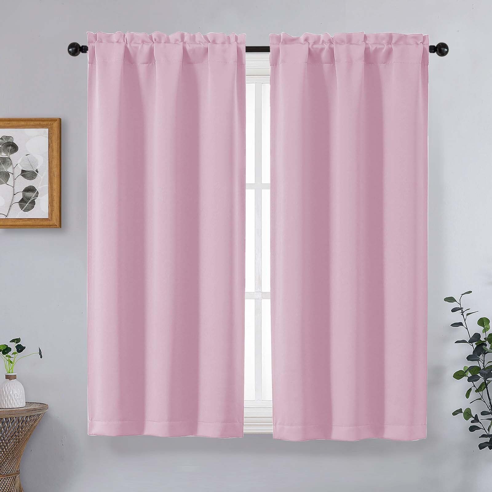 OVZME Pink Short Blackout Curtains for Bedroom 45 Inches Long 2 Panels Set, Solid Thermal Insulated Blackout Curtains, Energy Saving Soft Fabric Window Drapes, Dual Rod Pocket, 2x40Wx45L Inches