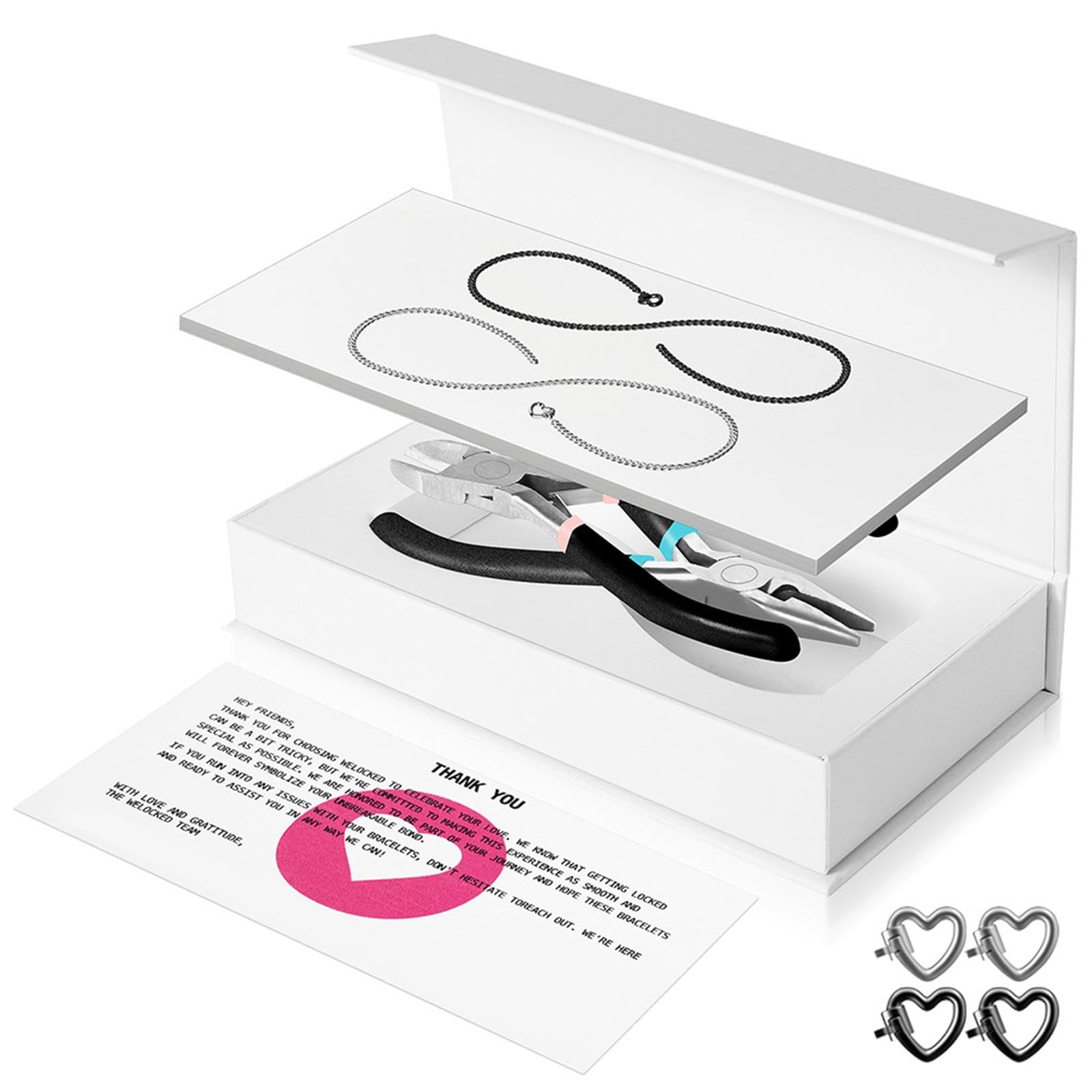 2 Pezzi Bracciale Permanente Set Braccialetti Coppie Kit Creazione Gioielli Materiale Acciaio Inox Argento Inclusi Strumenti Adatti a Regalo, 1 Nero 1 Argento