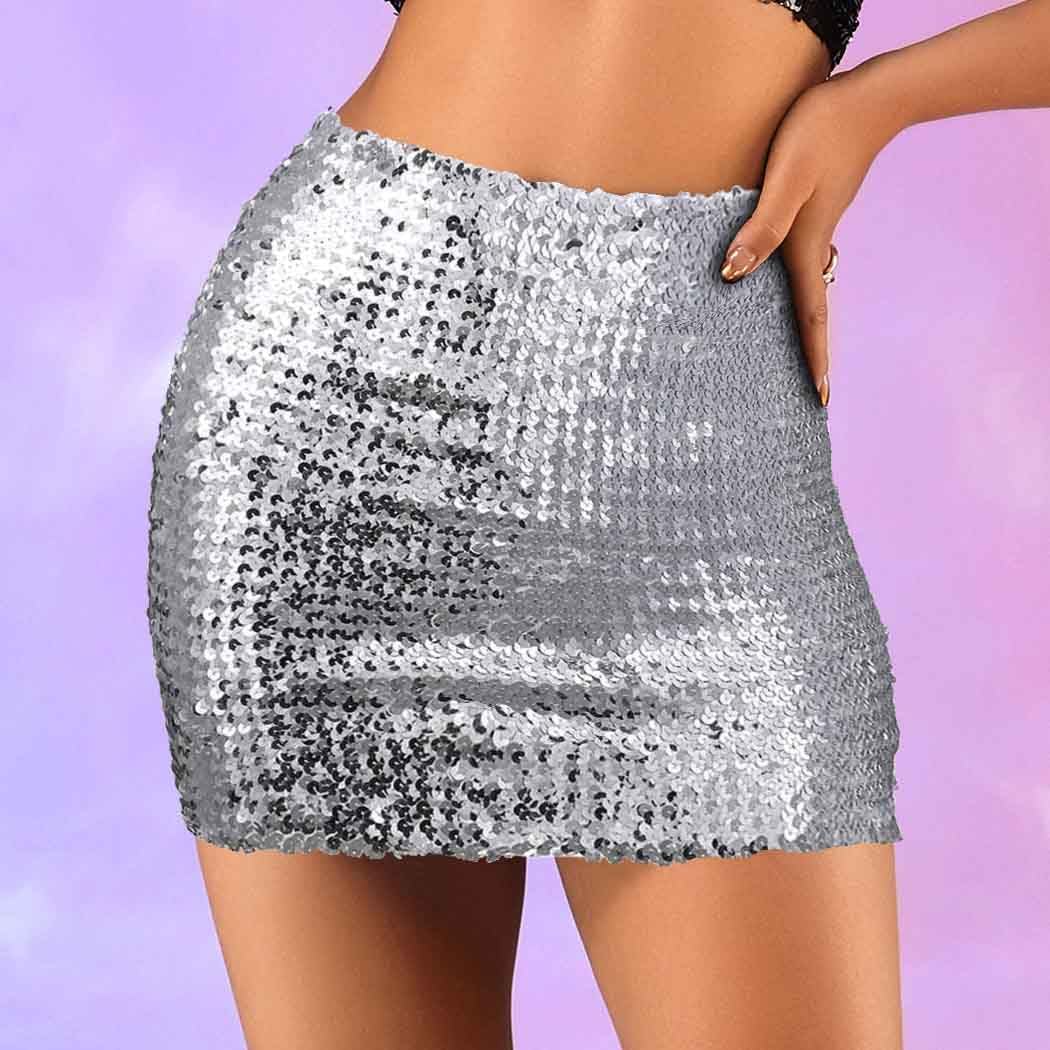 Zoestar Sparkly Sequin Skirt Purple Glitter Mini Skirts Shiny Belly Dance Hip Scarf Halloween Costume Outfits for Women - Image 4