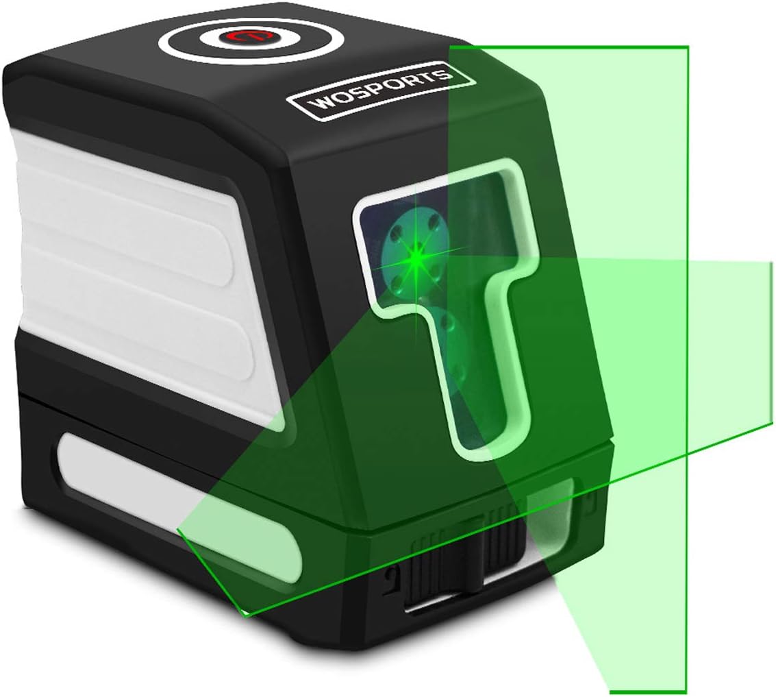 Green Laser Level Rechargeable laser levelling 520nm Lowes Self-Leveling Cross-Line laser Horizontal ,for Picture Hanging/ Tile/ Wall/ Ceiling, Class 2,Less Than 1MW, 321G (White-Black)