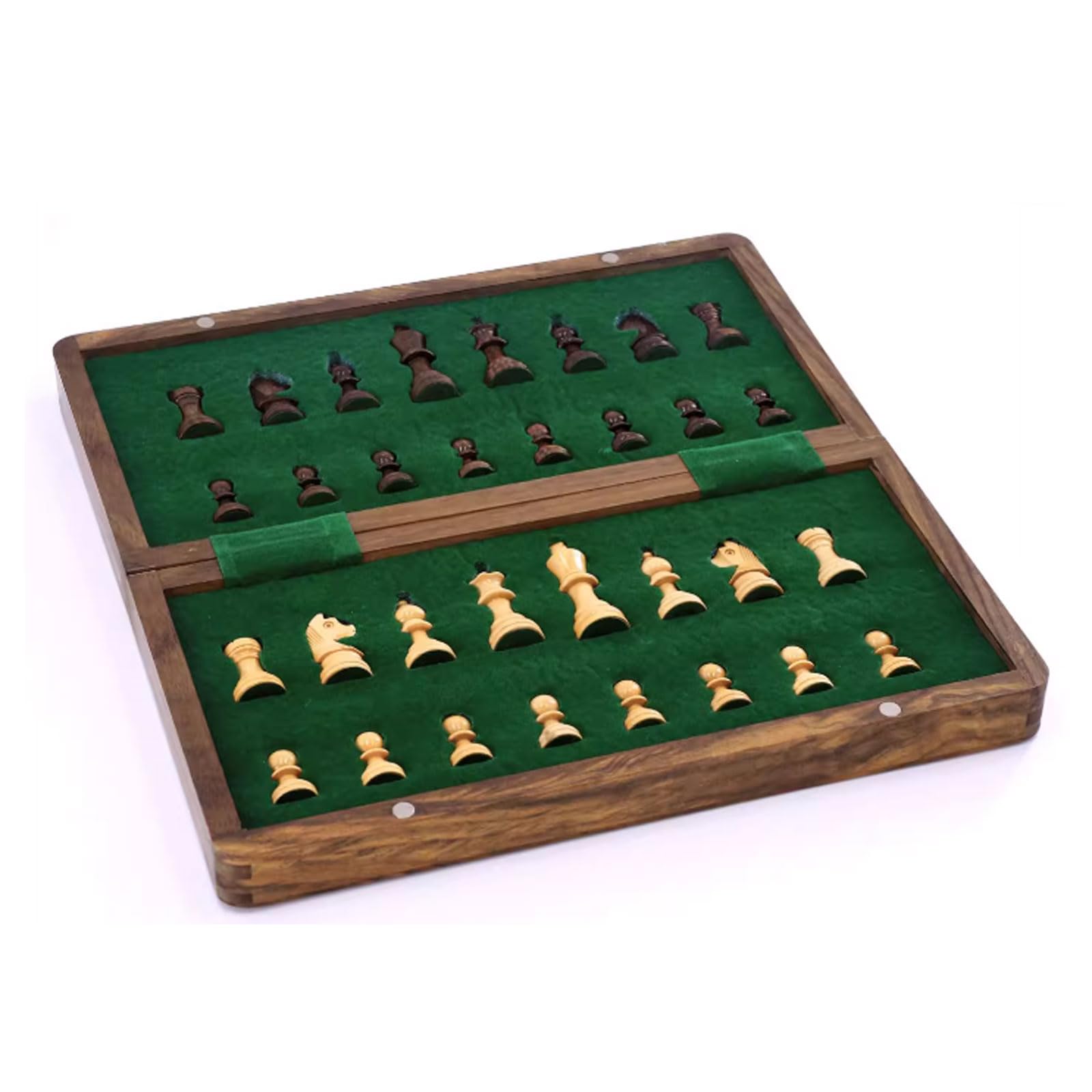 esmen Schachspiel aus Holz, handgefertigtes faltbares magnetisches Schachspiel, tragbares Reiseschachspiel, ideal für Anfänger und professionelle Spieler