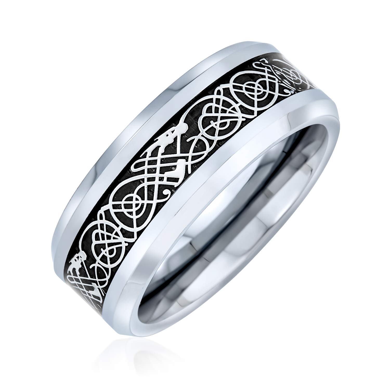Two Tone Black Silver Celtic Knot Dragon Inlay Couples Wedding Band Tungsten Rings For Men For Women Comfort Fit 8MM
