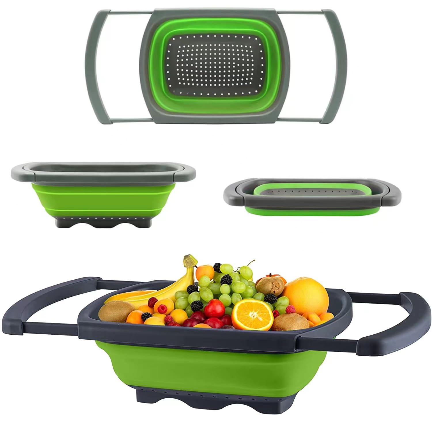 Paquete de 12 coladores Plegables Esenciales de Cocina sobre el Fregadero colador Cesta for escurrir Pasta/Verduras/Frutas (Verde)/629