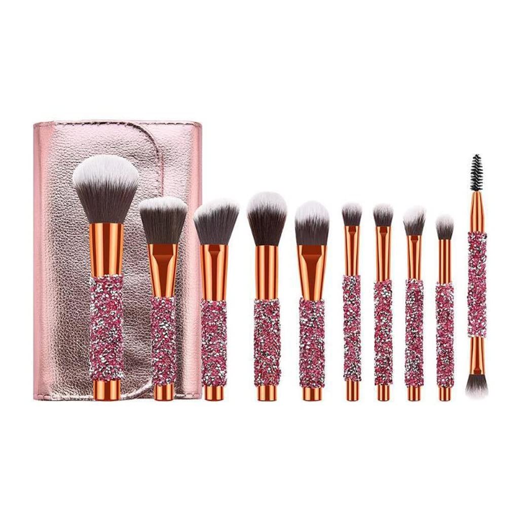 PAIZME 10pcs Diamond Makeup Brushes Set Glitter Shiny Crystal Brush with PU Bag Foundation Blush Kit(E)