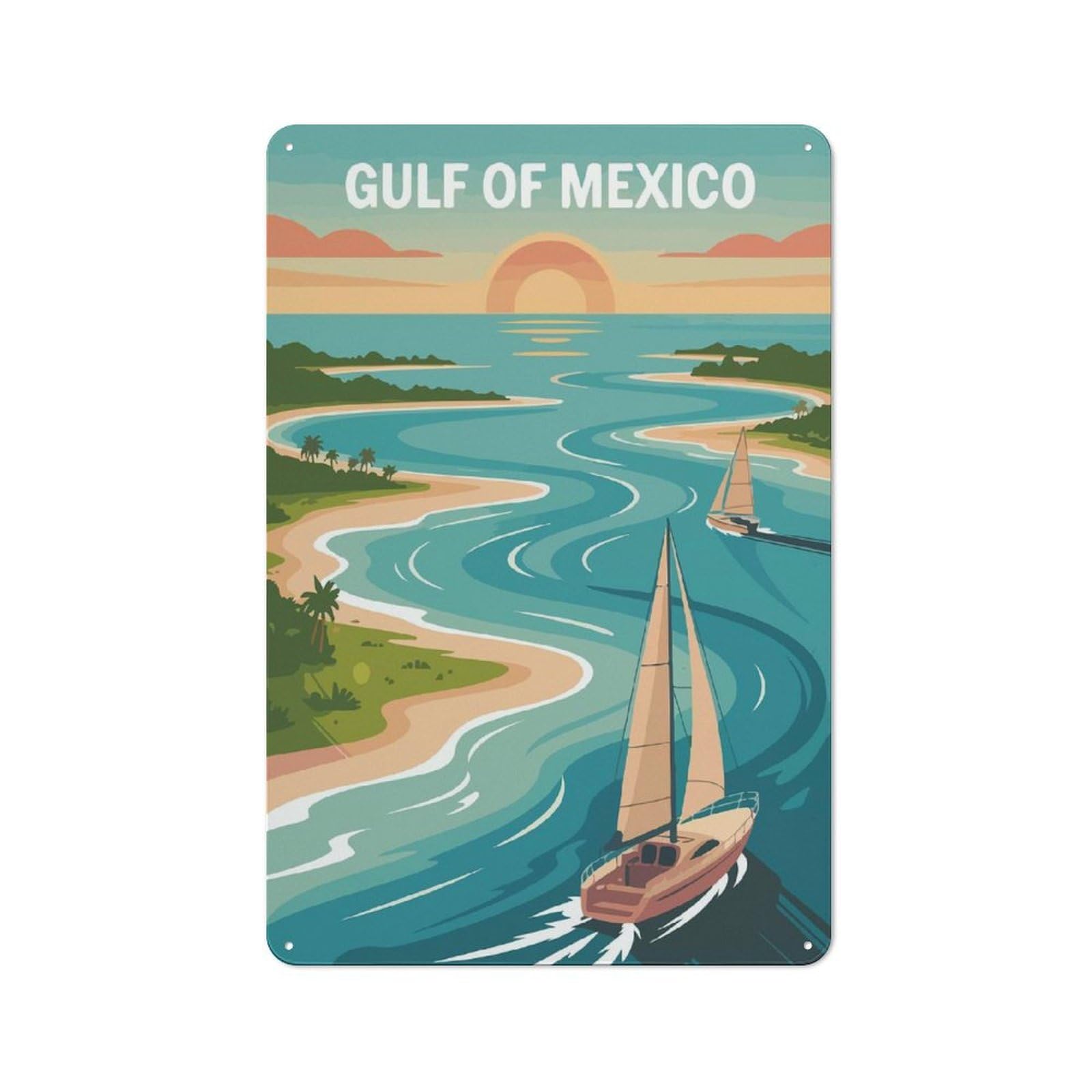Understated Office Metal Sign 30x20cm Featuring Gulf of Mexico Sailing Illustration, Studio Wall Plaque for Office, Study, Studio Or Hallway
