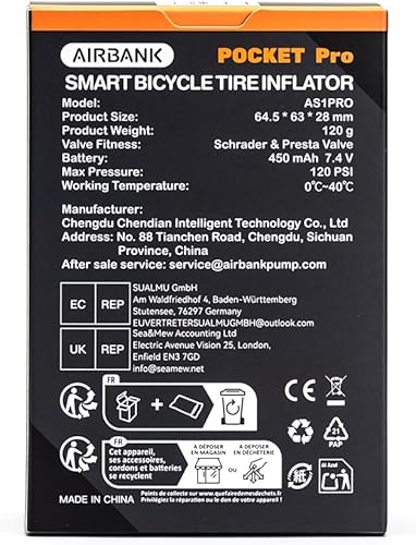 Miniatura 13 de AIRBANK Mini bomba de bicicleta con bolsillo de calibre PRO, bomba de aire de bicicleta de apagado automático máximo de 120 PSI, bomba eléctrica