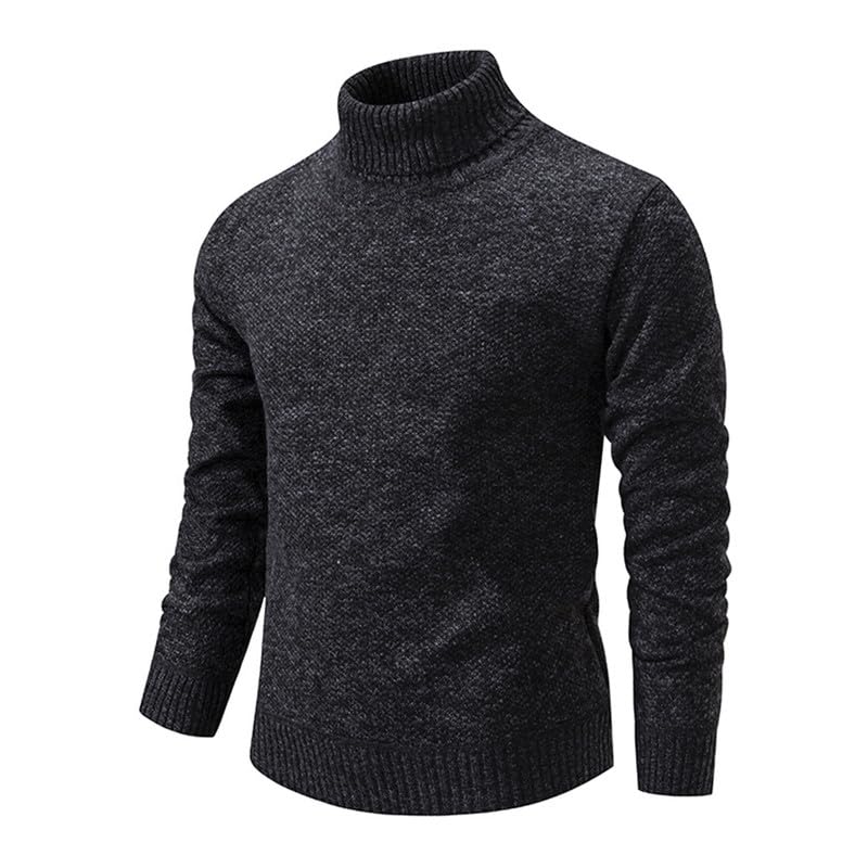 KISSQIQI Mens Slim Fit Turtleneck Sweater Long Sleeve Solid Color Knitted Thickened Pullover Sweater2