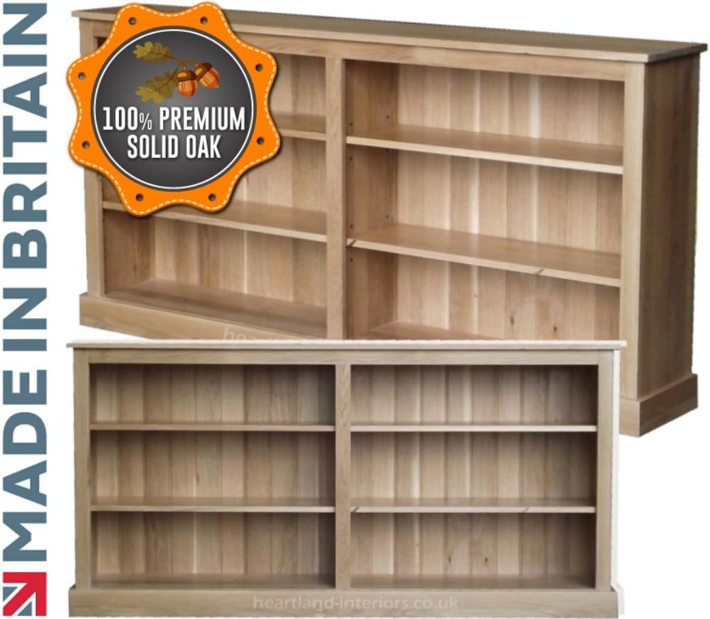 100% Solid Oak Bookcase, 6ft Wide Low Split Adjustable Display Shelving Bookshelves. Heartland Oak Range, No Flat-Packs, No Assembly (BKOAK8)