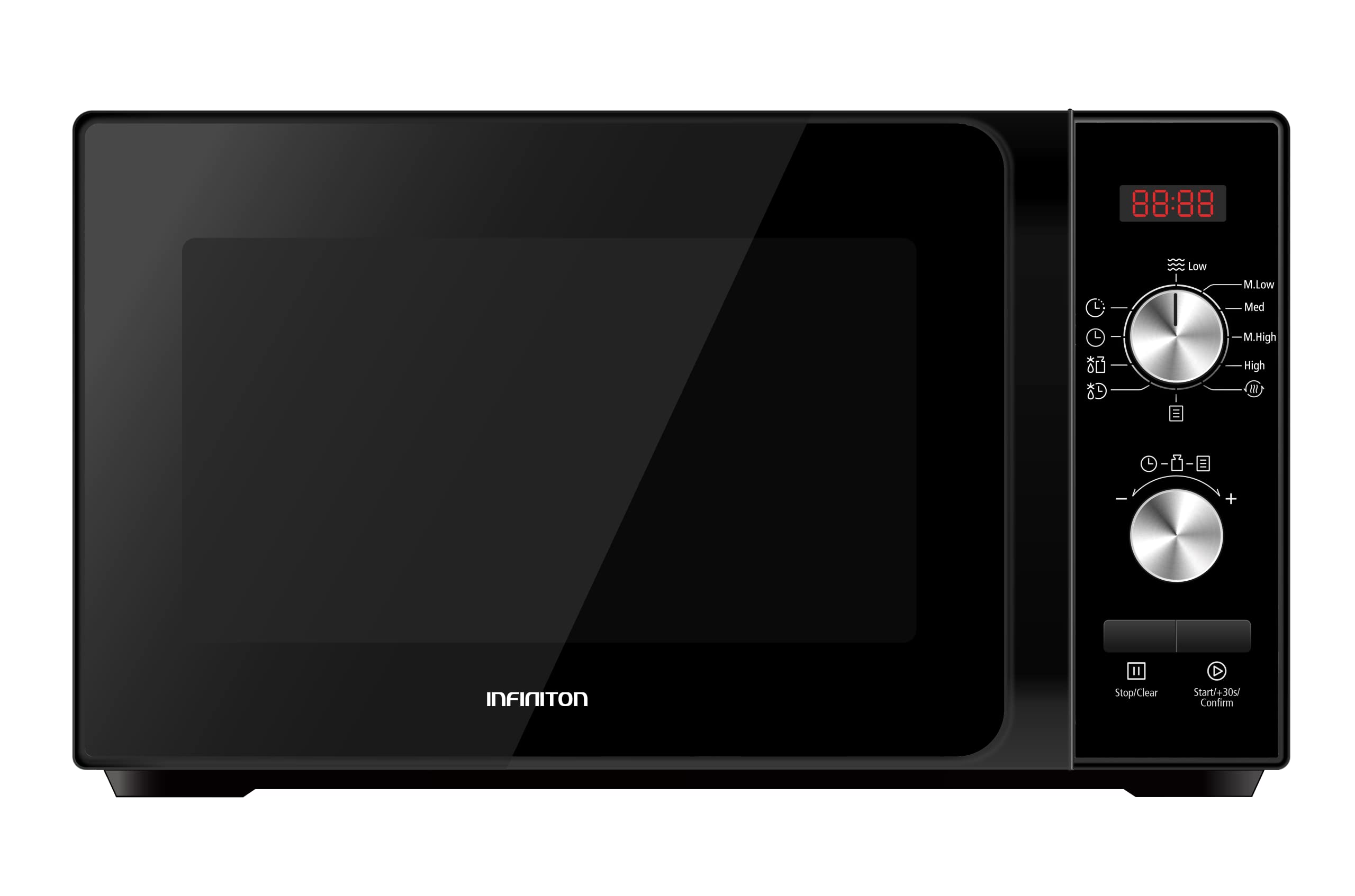 INFINITON MW-F102 - Microondas, Negro, 20L, 700W, Control digital, Función Defrost, Interior cerámico, Puerta de cristal, Sistema sin plato giratorio