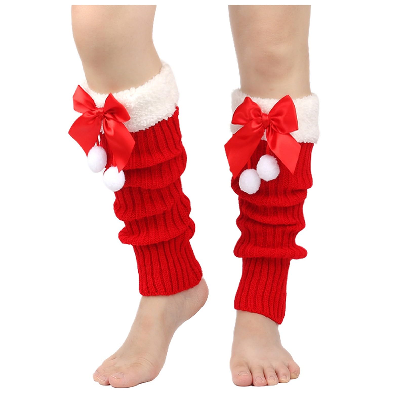 Knit Leg Christmas Warmers Women Winter Knitted Crochet Knee Bow Boot Stockings Cuffs Long Legging Christmas