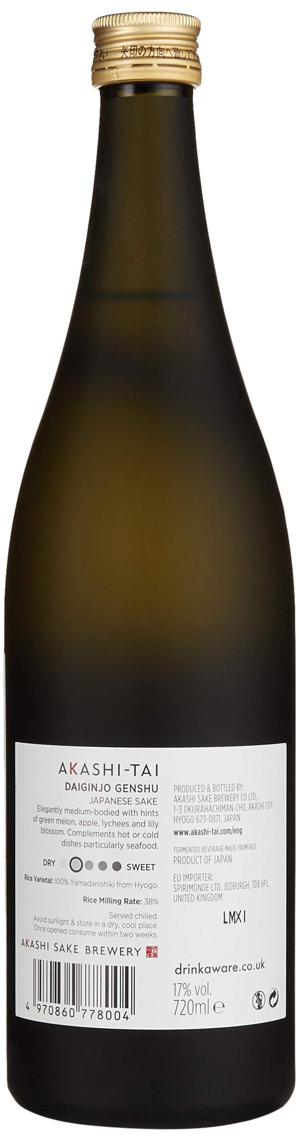 Akashi Sake Brewery Daiginjo Genshu 17Prozentvol (1 x 0.72 l)