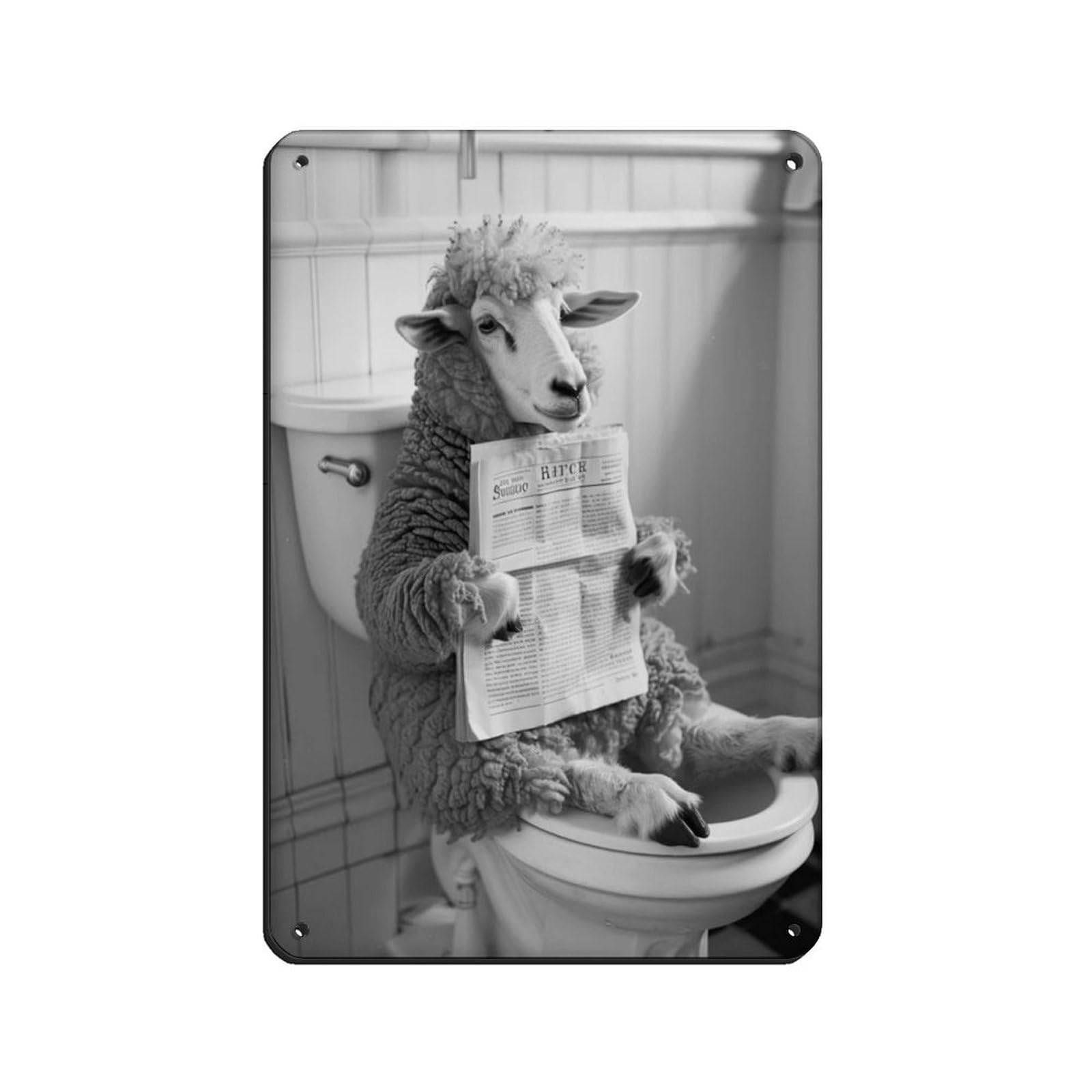 Sheep Sitting on The Toilet Reading A Newspaper (3) Retro Poster Metal Tin Sign Chic Art Retro Iron Painting Bar People Cave Cafe Family Garage Poster Wall Decoration 8x12inch(20x30cm)