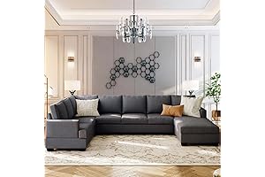 UBGO Spacious Gray U-shaped Sectional Chaise Lounge for Sophisticated Living Rooms