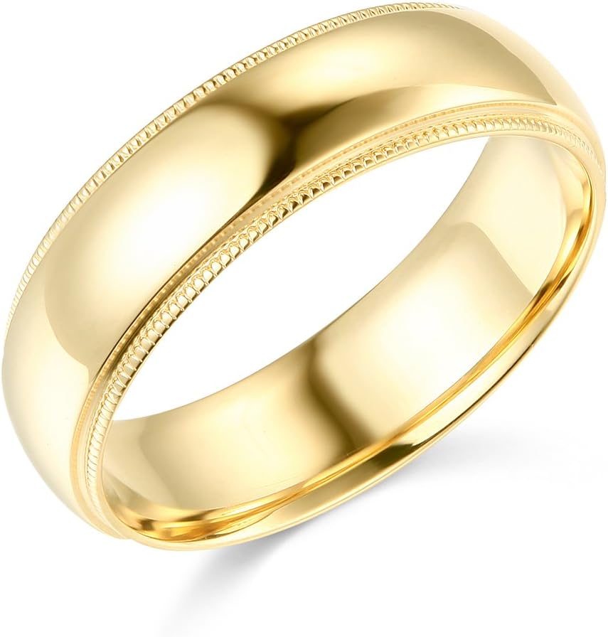 14k White or Yellow Gold 6mm Plain Milgrain Wedding Band