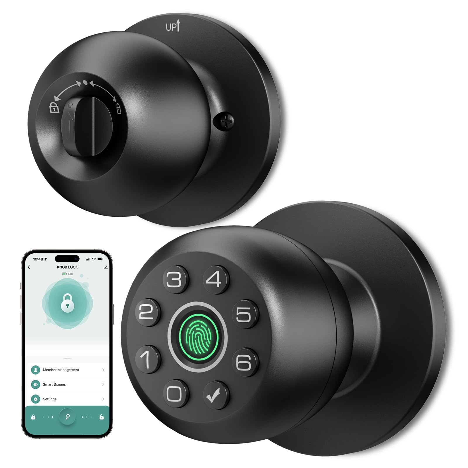 HEI LIANG Fingerprint Door Lock with Keypad and App Control in Polished Black