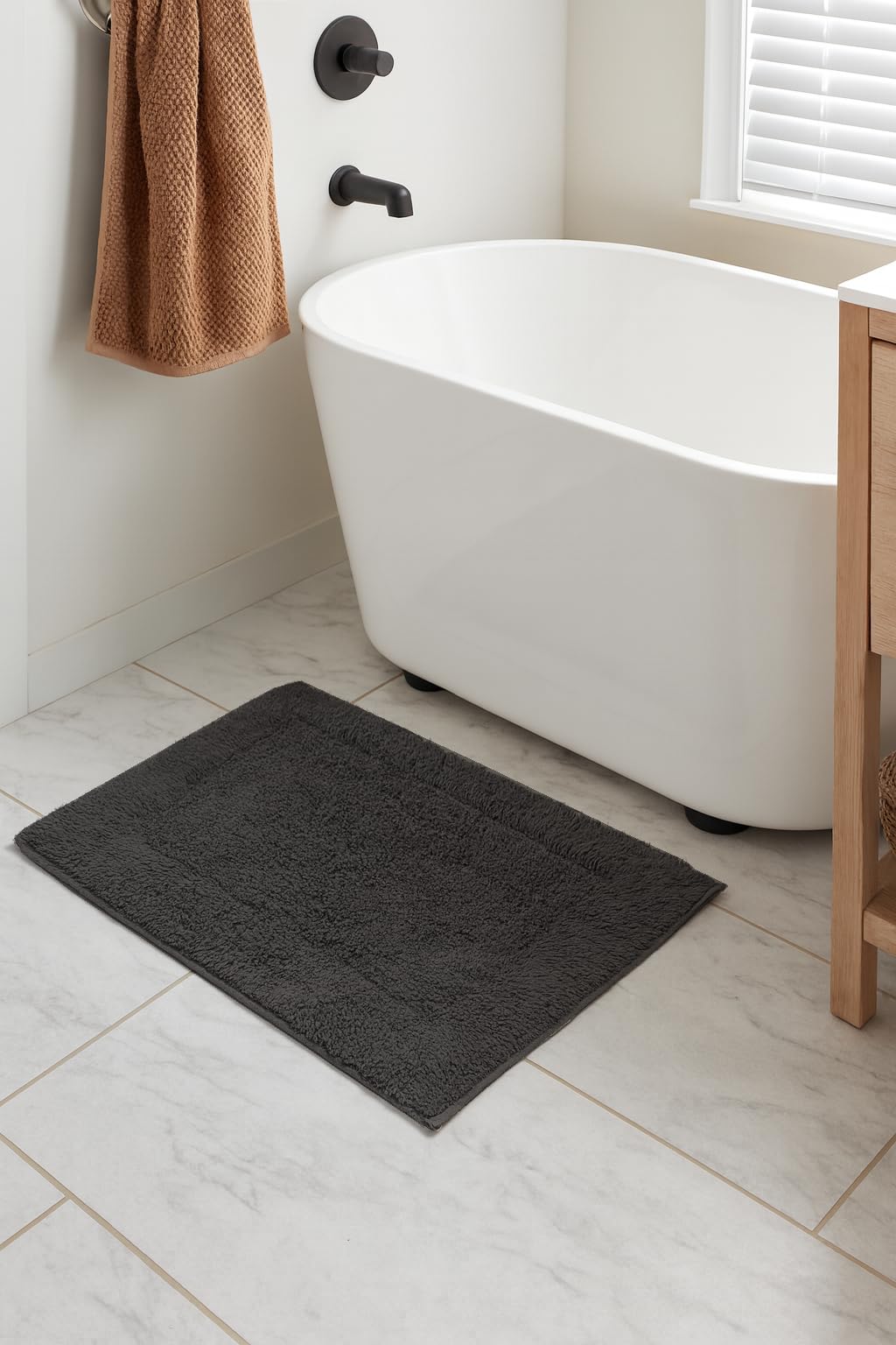 Adore Home Cotton Bath Mat Absorbent with PP Coated Backing, 50x80cm, Slate