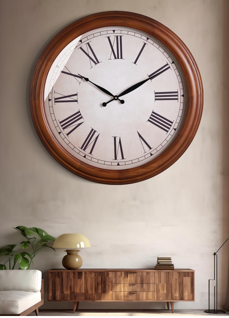 Zegar ścienny, 24-calowy Zegar ścienny Z Litego Drewna Z Cyframi Rzymskimi, Cichy, Nietykający Zegar ścienny W Stylu Vintage, Dekoracyjny, Odpowiedni Do Dekoracji ścian W Salonie
