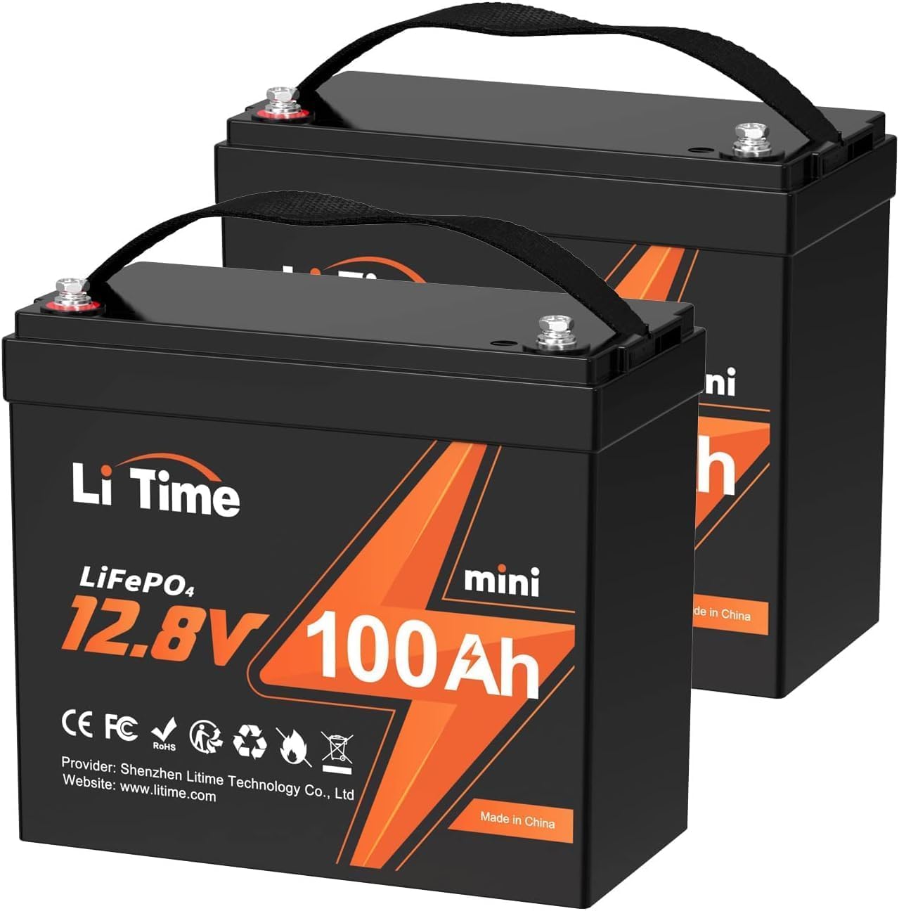 LiTime 2 PCS 12V 100Ah Mini LiFePO4 Lithium Battery