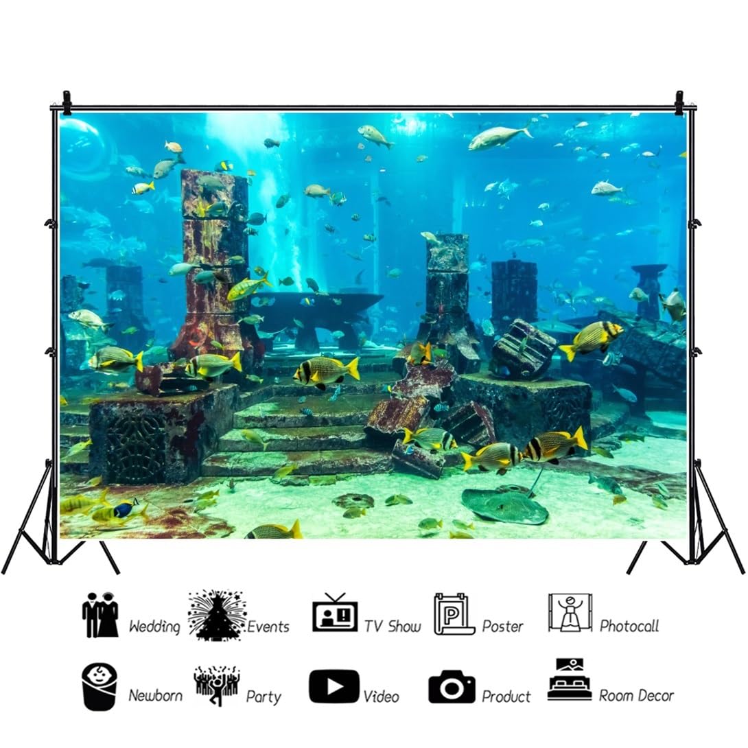 4,5x2,5m Glasfischbecken Hintergrund Unterwasserwelt Tiere Aquarium Fotografie Hintergrund Antike Unterwasserstätt Säule Tropische Fische Hintergrund Haustier Unterwasser Biotop Dekoration