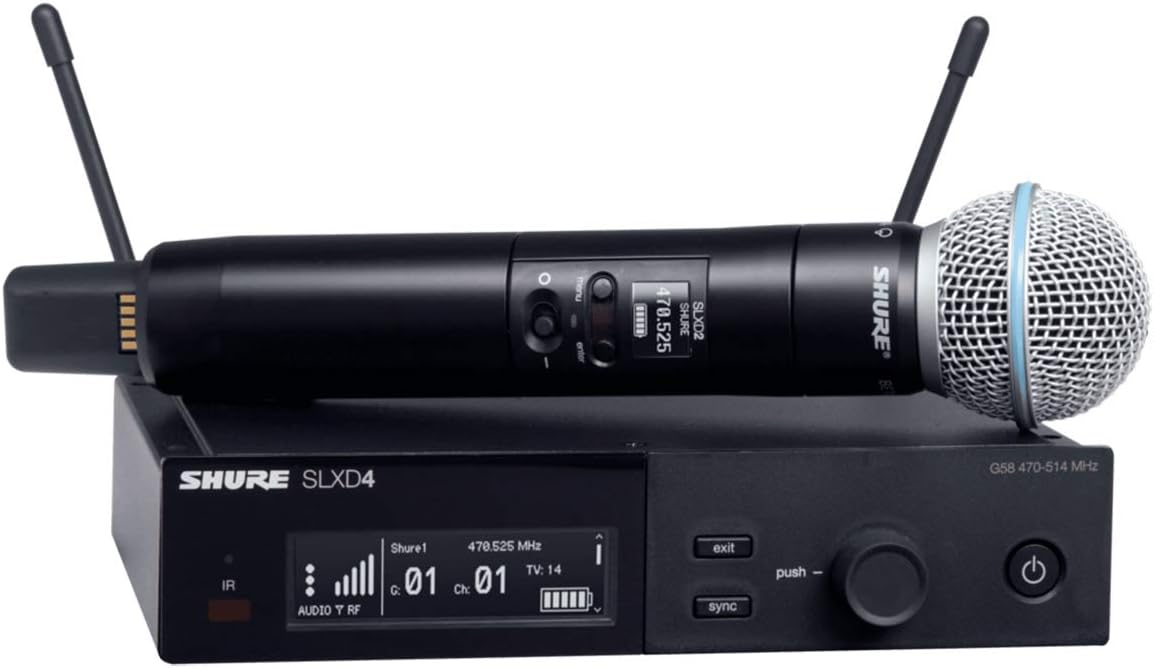 SLXD24/B58 Digital Wireless Microphone System - Includes SLXD2 Handheld Transmitter with BETA 58A Vocal Mic Capsule and SLXD4 Single Channel Rack Mount Receiver | G58 Band (SLXD24/B58-G58)