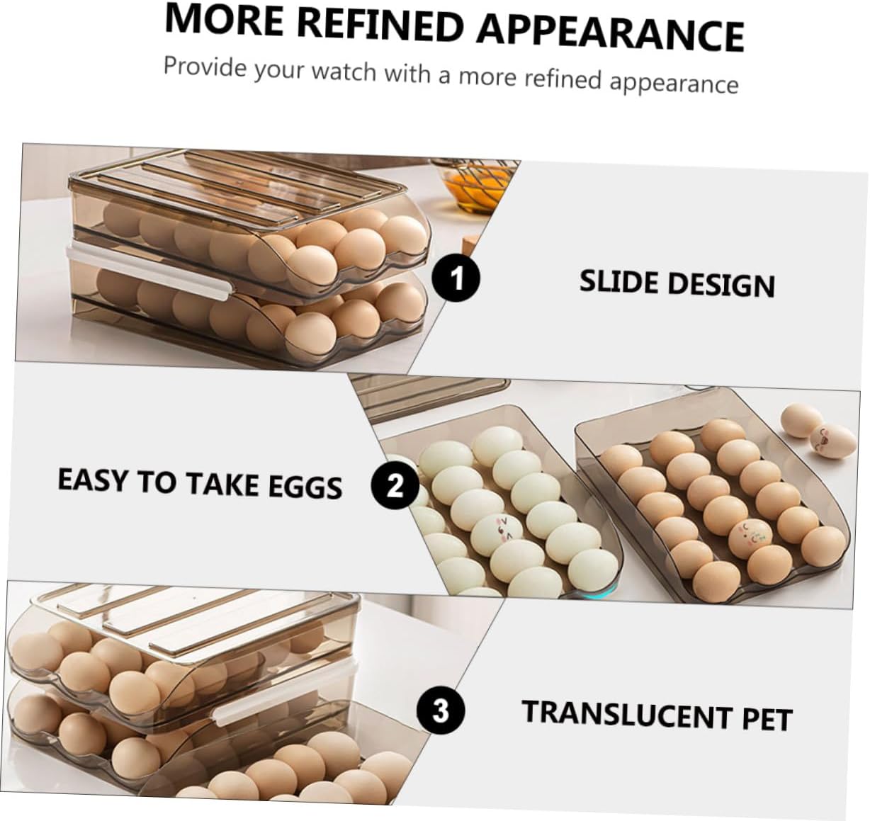 KALLORY Plastic Egg Storage Container for Refrigerator 2-layer 36-egg Capacity Roll-on Egg Tray Organizer Food Storage Case for Fridge