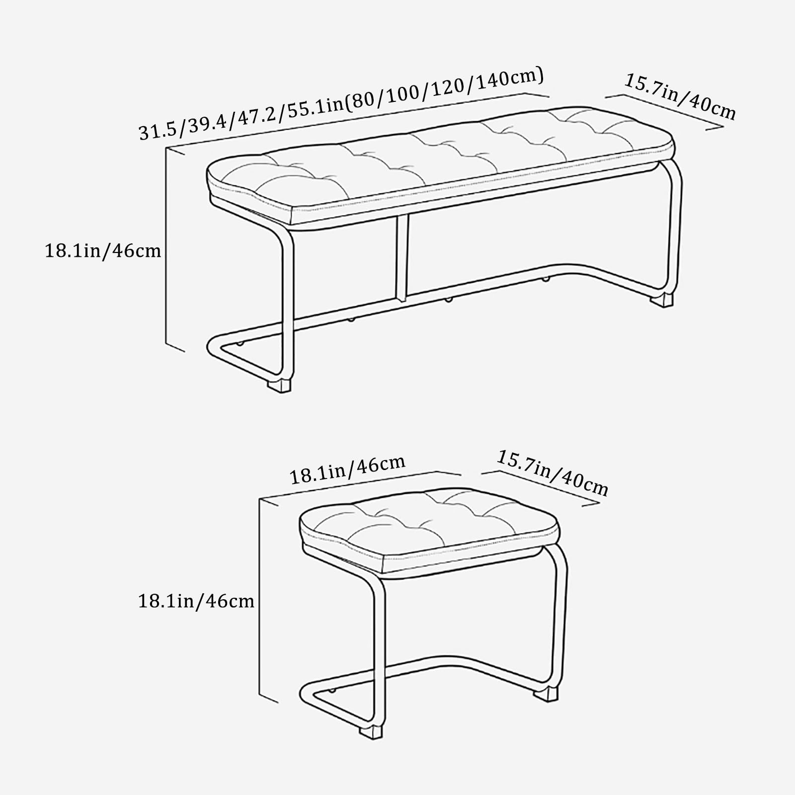 Ce Banc de Pied de lit rétro en métal Multifonctionnel, avec Coussins en Cuir et Repose-Pieds antidérapant, est idéal pour Le Salon, Le Couloir, Le Dressing ou Le Rangement (Largeur 140 cm).