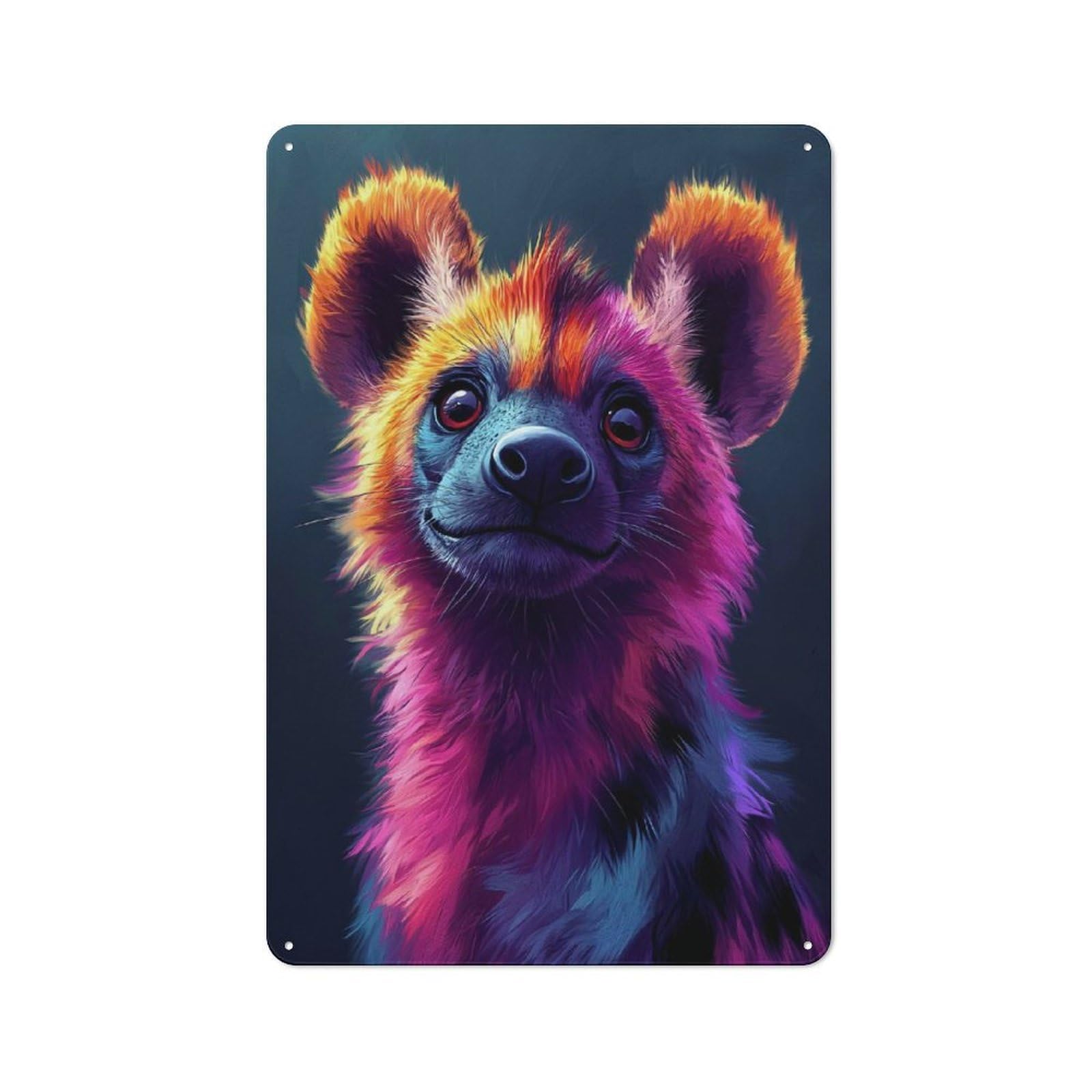Colorful Hyena Portrait Tin Wall Plaque 30x20cm, Barn Style Rustic Kitchen Decor for Farmhouse Kitchen, Pantry Or Dining Area