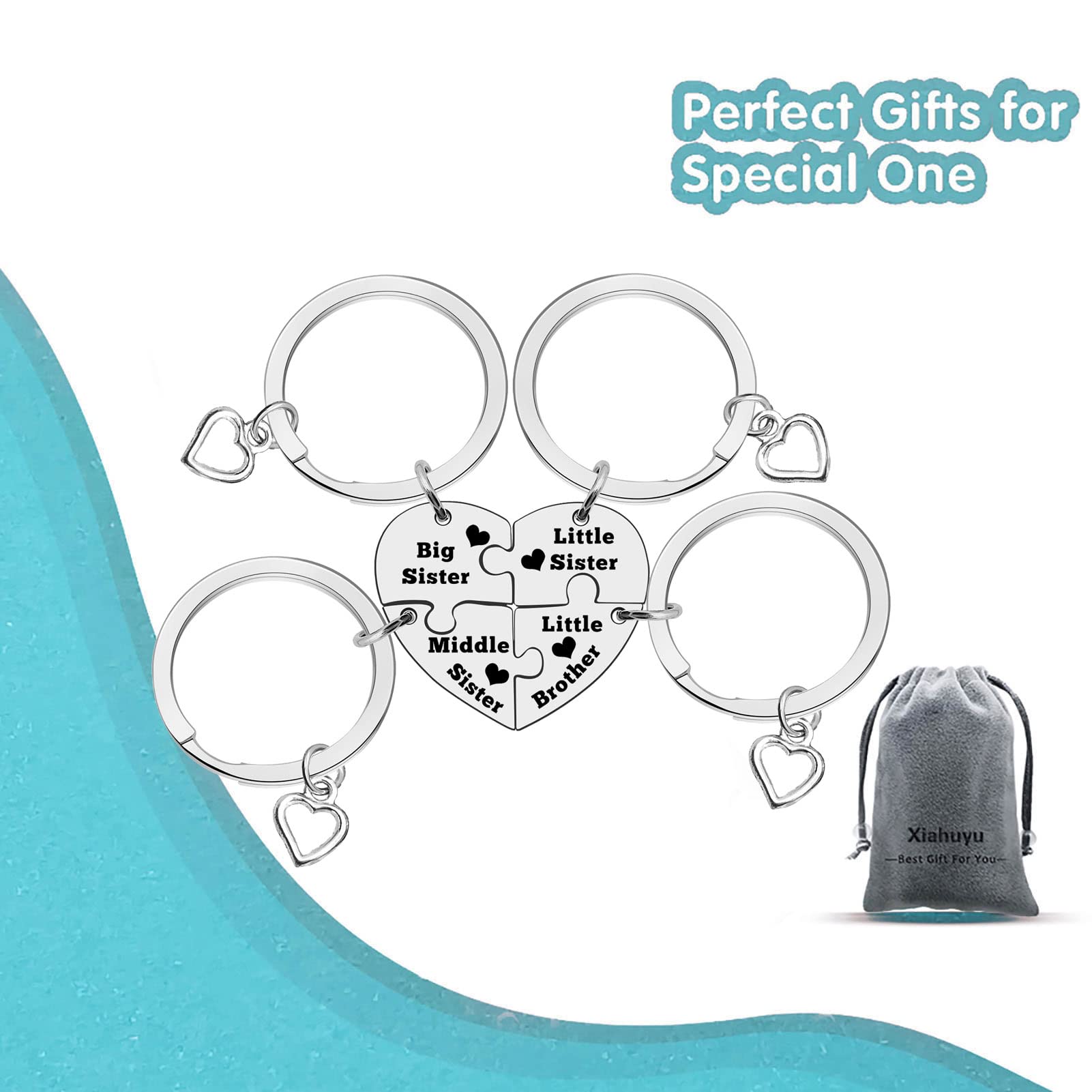 4 Pcs Matching Keychain Set - Sister & Brother Gifts for Siblings - Christmas & Birthday Present