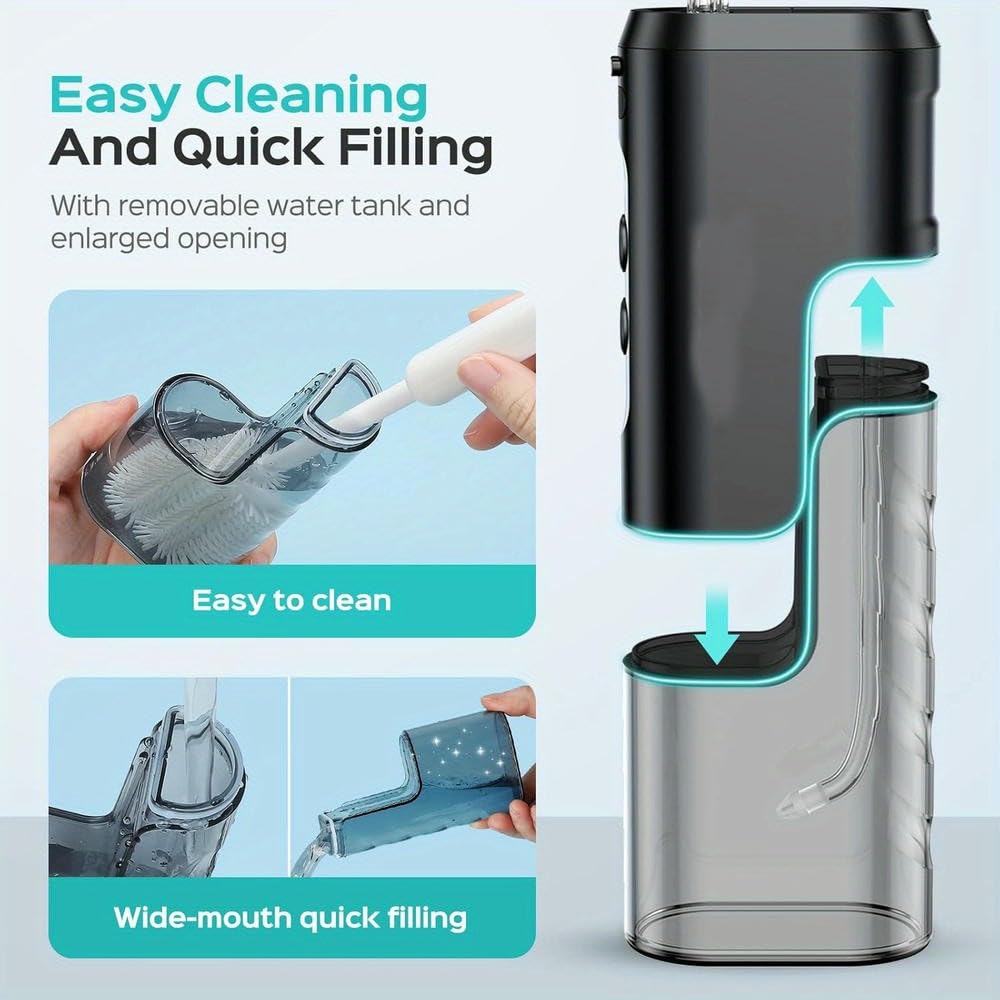 Irrigador bucal inalámbrico Agua, Mini Palillos de Hilo Dental con boquillas de Chorro, Tanque extraíble para Limpieza Dental.