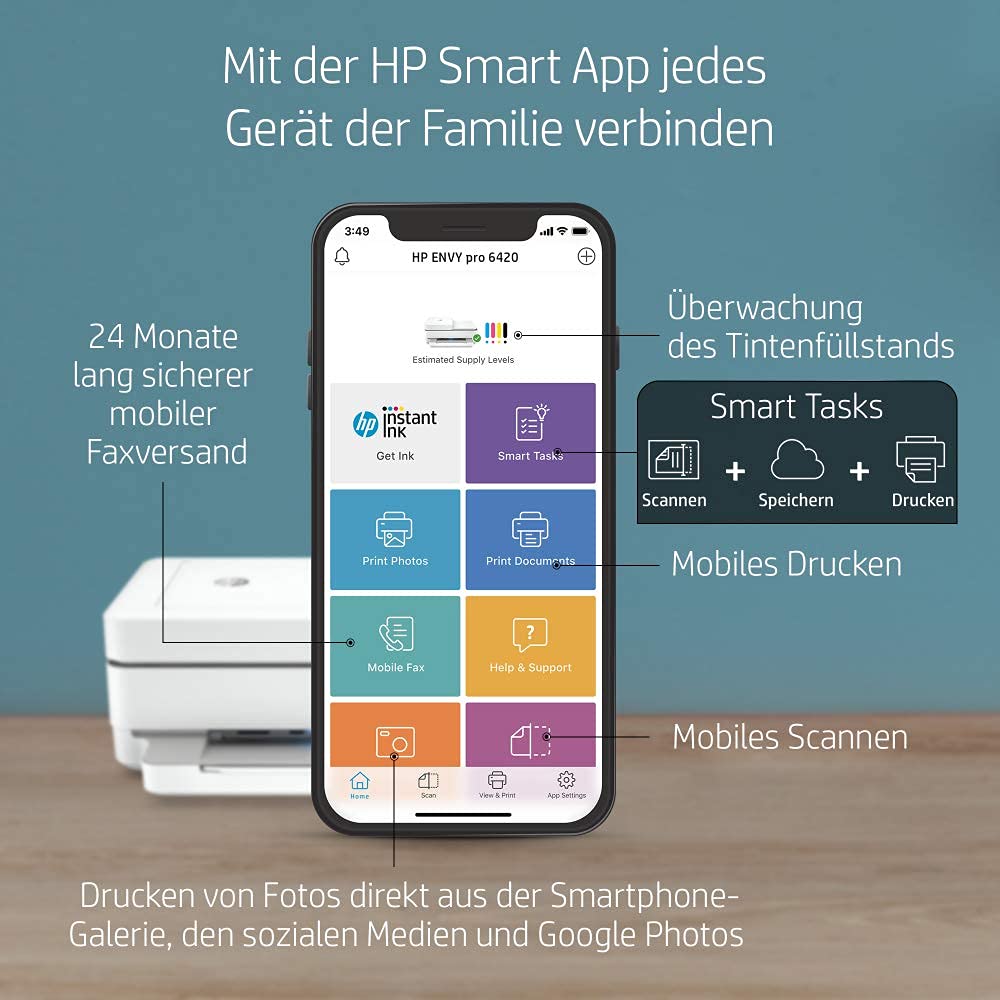 HP ENVY Pro 6420 - Impresora multifunción, All - in - One, Wi - Fi de doble banda con Bluetooth, gris, 432.5 x 361.1 x 174.4