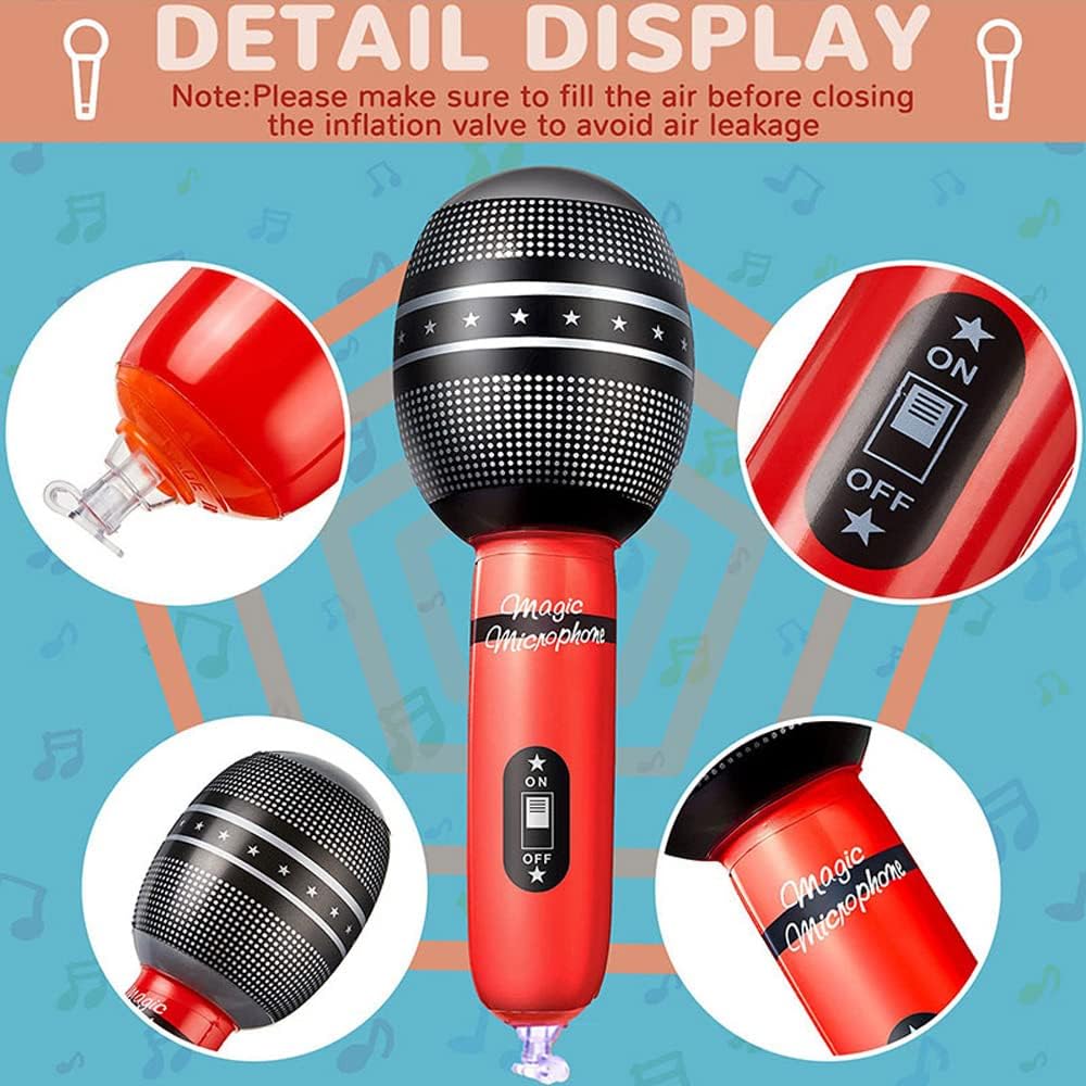 16 Piezas Instrumentos Inflables Rock Colorido Inflable Guitarra Micrófonos Saxofón Inflable Piano Inflable Bajo Inflable Gafas de Radio + Bomba de Aire para Celebraciones Carnaval