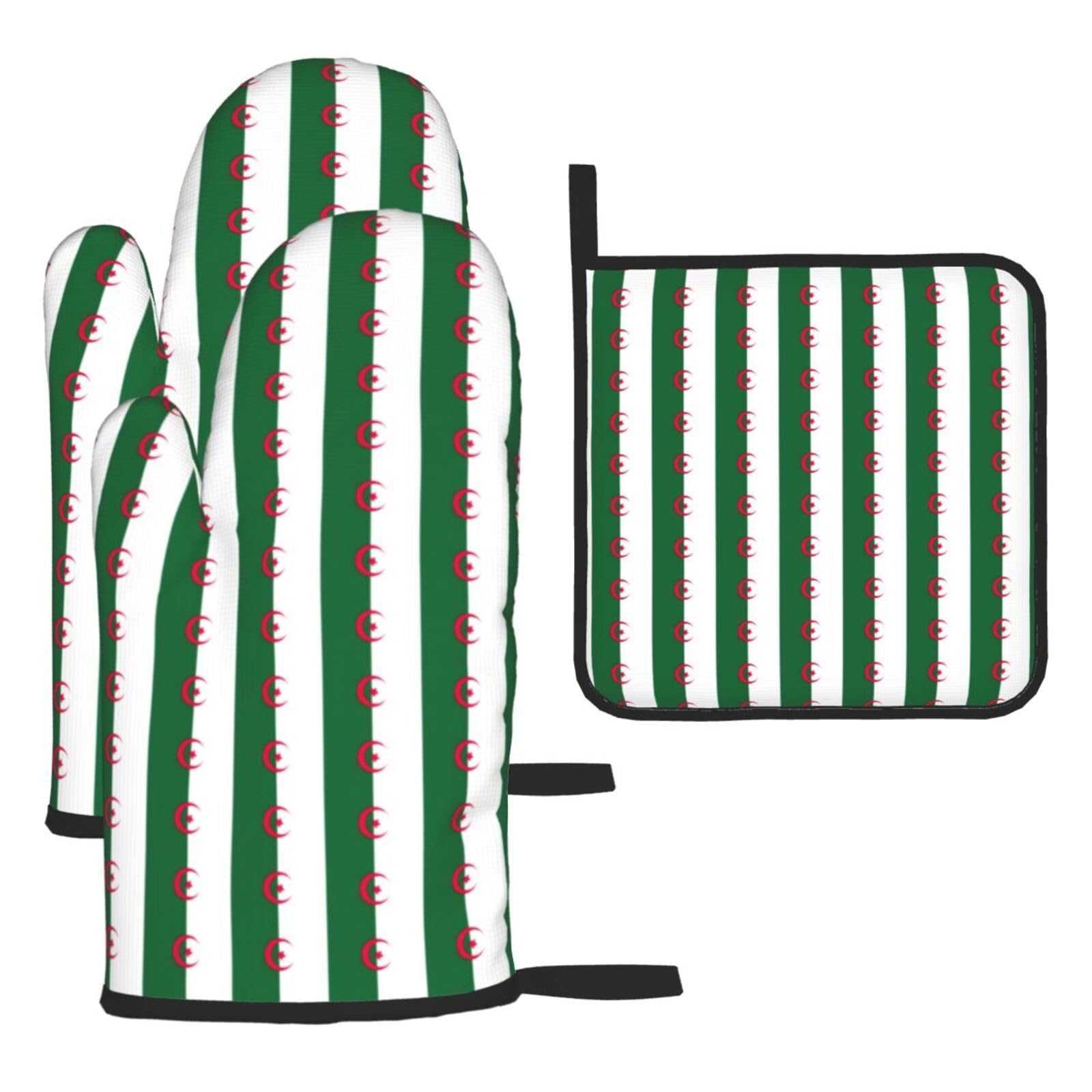 Flag Of Algeria Print Oven Kitchen Gloves For Baking Outdoor Grilling Home Use Mitts Microwaving Bbq