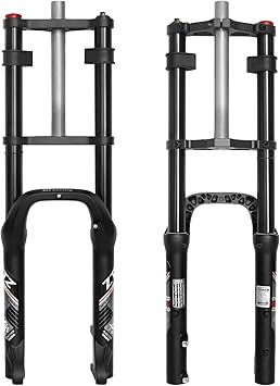 20 * 4.0 inch Fat Tire Oil Spring Suspension Fork - 180mm Travel, 135mm Spacing Hub, 9mm QR, Double Crown Shock Front Fork, Fit for Fat Snow Beach Ebikes