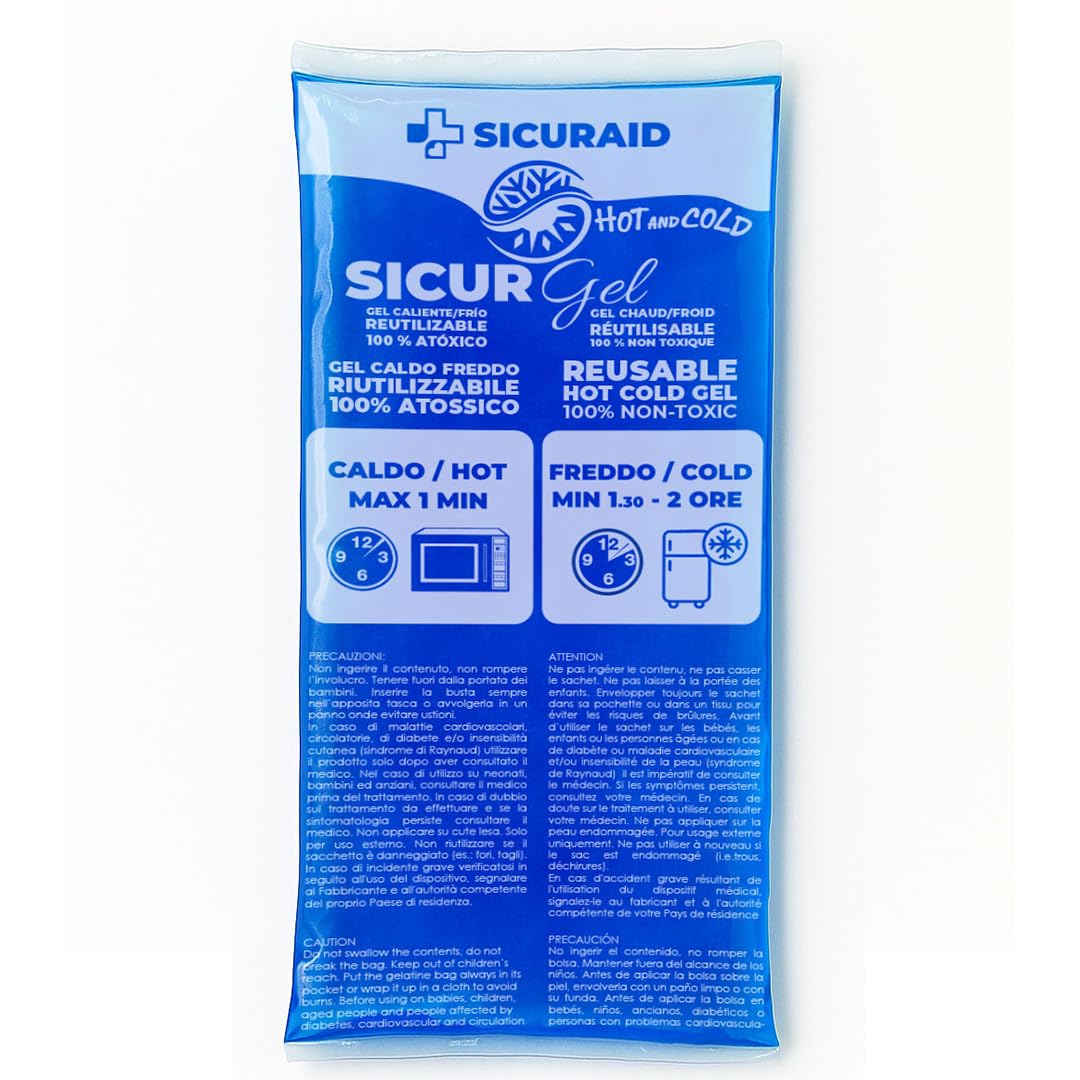 SicurAid Gel Caldo Freddo Riutilizzabile | Ghiaccio Gel Made in Italy per Dolori Muscolari, Contusioni, Gonfiori e Infiammazioni | Impacco Termico Corpo Multiuso – 1 Pezzo (11x26 cm)