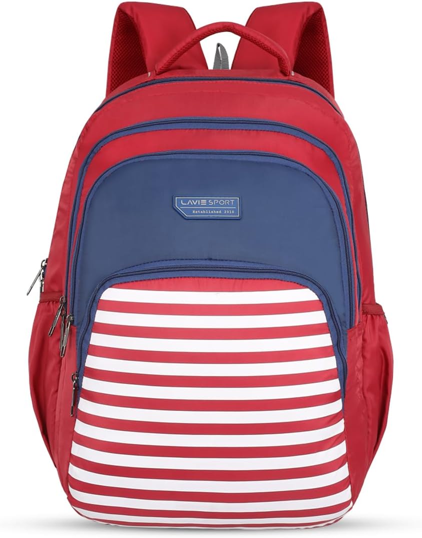 Lavie Sport Nautical 39L Printed School Unisex Backpack with Rain Cover for Boys/Girls (Red)