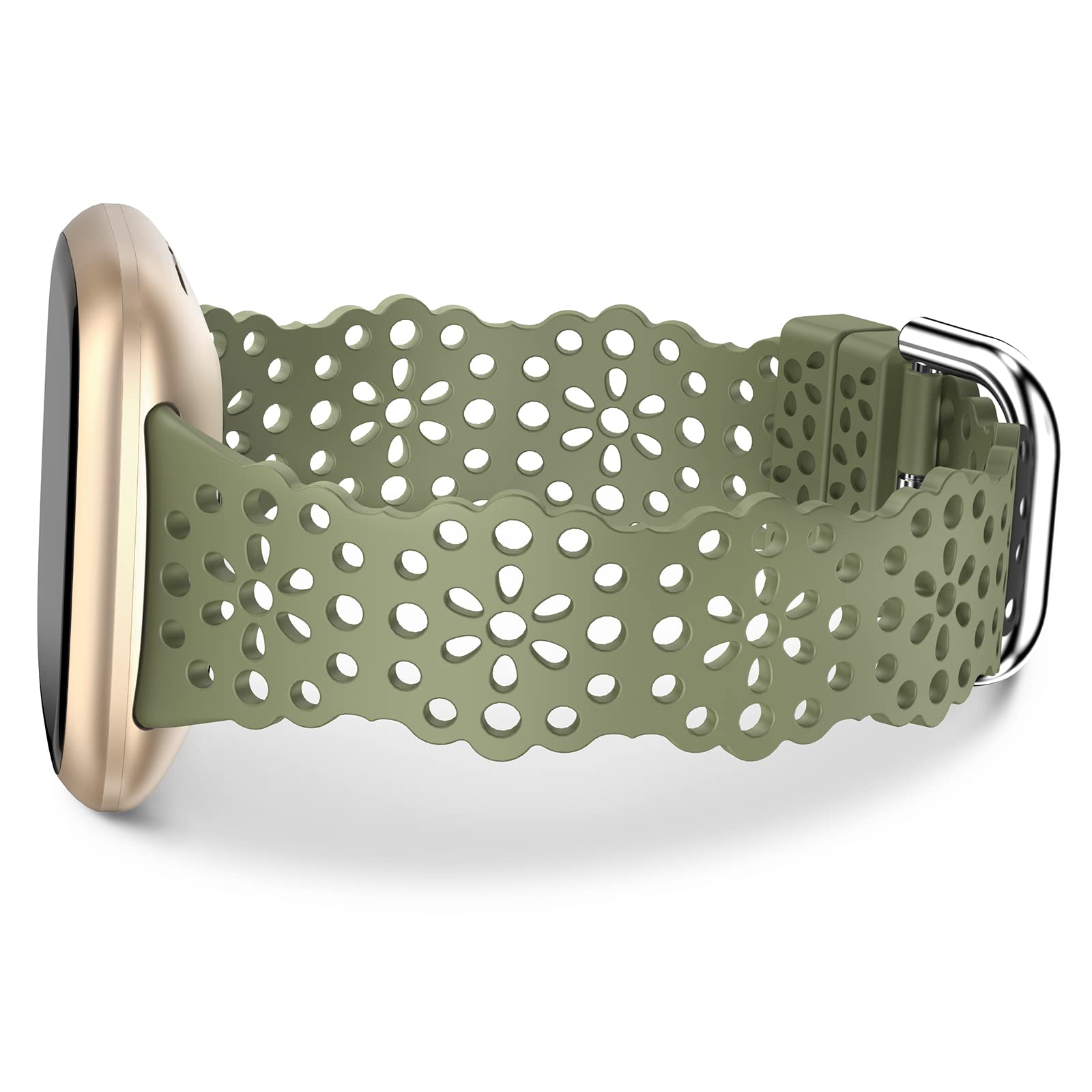 TOYOUTHSLace Silicone Compatible with Fitbit Versa 3/Fitbit Sense/Fitbit Versa 4/Fitbit Sense 2 Strap, Women Slim Cute Hollow-Out Sport Replacement Strap, Breathable Waterproof Soft Strap, Green
