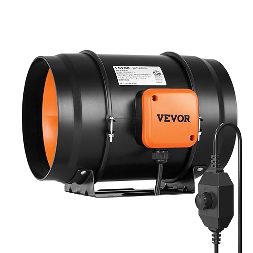 VEVOR Inline Duct Fan, 8-Inch 750 CFM with Variable Speed Controller, Quiet AC-Motor Ventilation Exhaust Fan for Cooling Booster, Grow Tents, Hydroponics