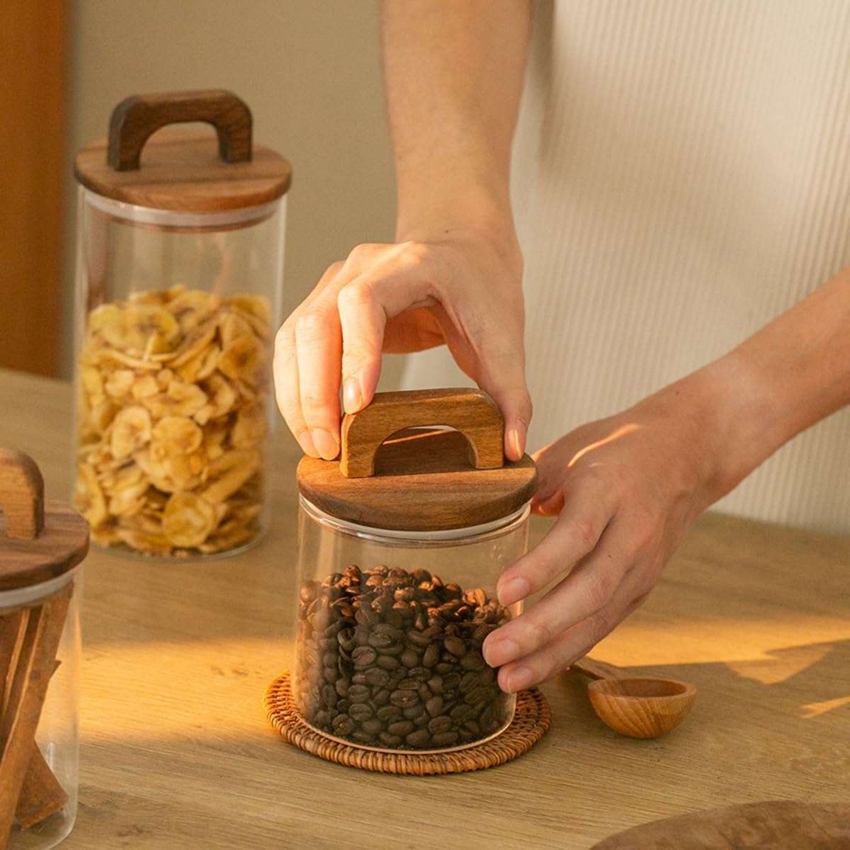 GIZNXBA Juego De 5 Botes Cocina Almacenaje Cristal Botes Cocina Hermeticos Contenedores Para Conservar Dulces, Galletas, Pastas, Frutos Secos, Harina De Avena