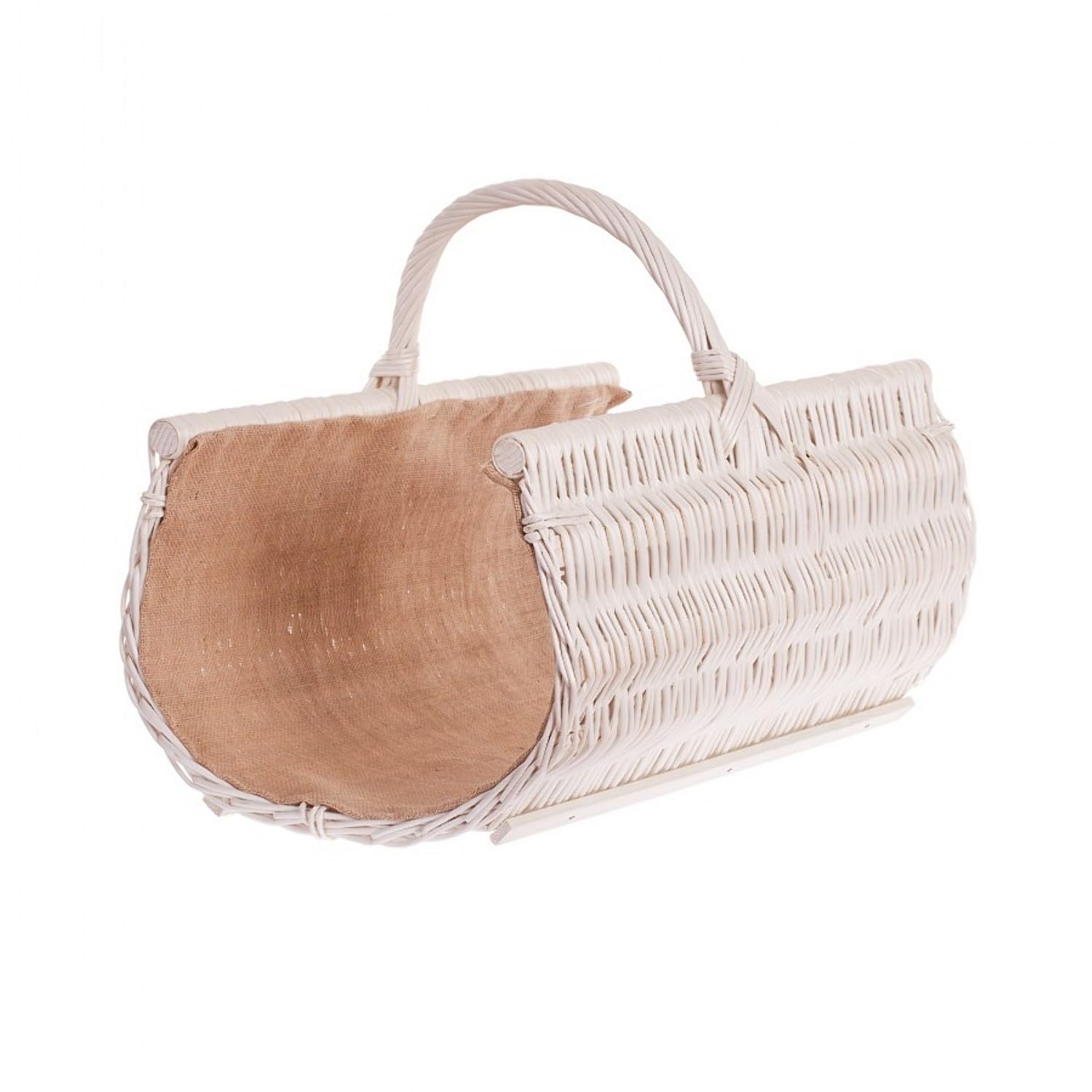 E-Wicker24 Alles Aus Weide White Wicker Log Basket With Handle Vintage Log Baskets For Wood Burner Indoor Log Store Rustic Log Holders For Fireplace Retro Wood Store For Logs Inside With Jute Cover