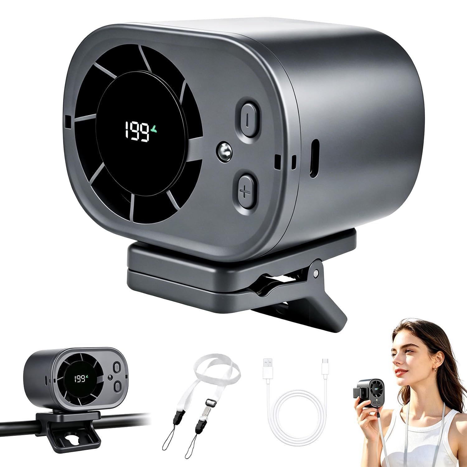 Car Clip on Air Conditioner Fan, Portable Clip on Fan with LED Display