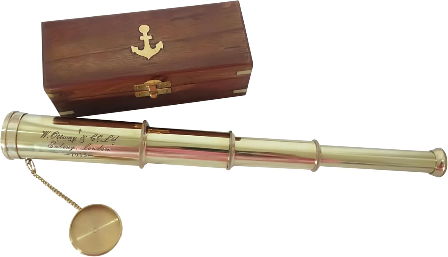Vintage Handheld Brass Telescope Marine Spyglass Nautical Pirate Anchor Wooden Box Sailing Voyage