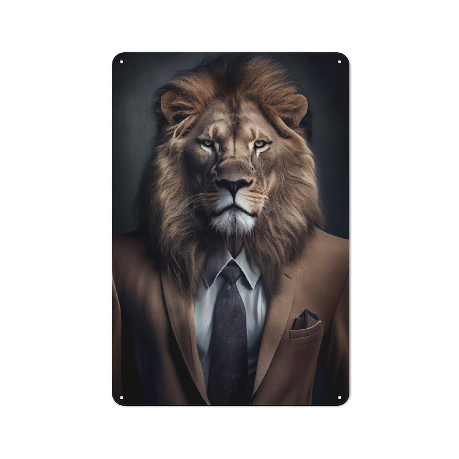 Junmoney Lion Suit Warehouse Style Metal Wall Decor 30X20cm, Tin Wall Sign For Modern Home, Workshop, Office Or Cafe