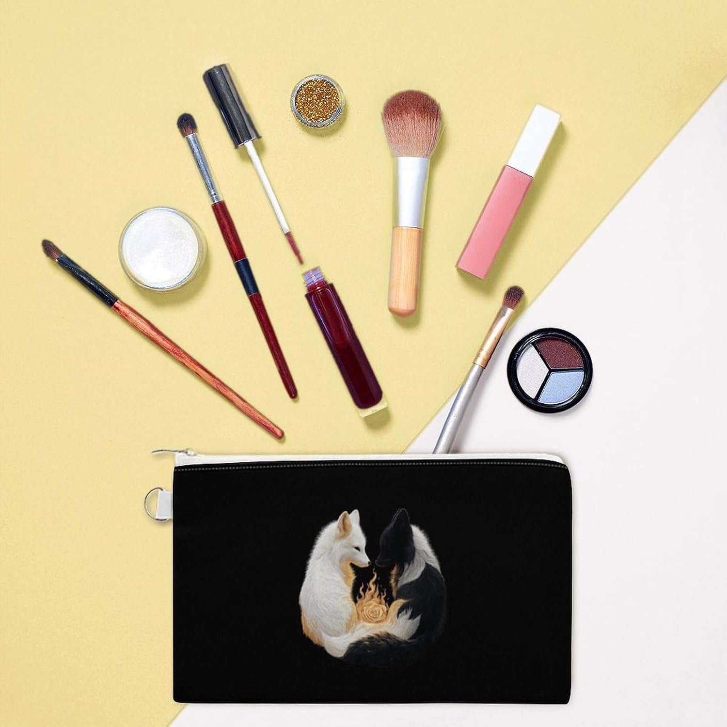 Fox Fire Coin Purse Pouch Change Holder With Zip Canvas Clutch Card Wallet for Women Men