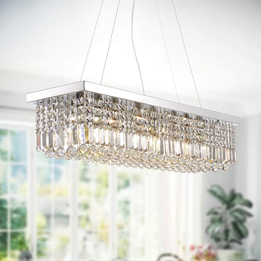 ✨mu✨ 7PM Rectangle K9 Crystal Chandelier Modern Rectangular