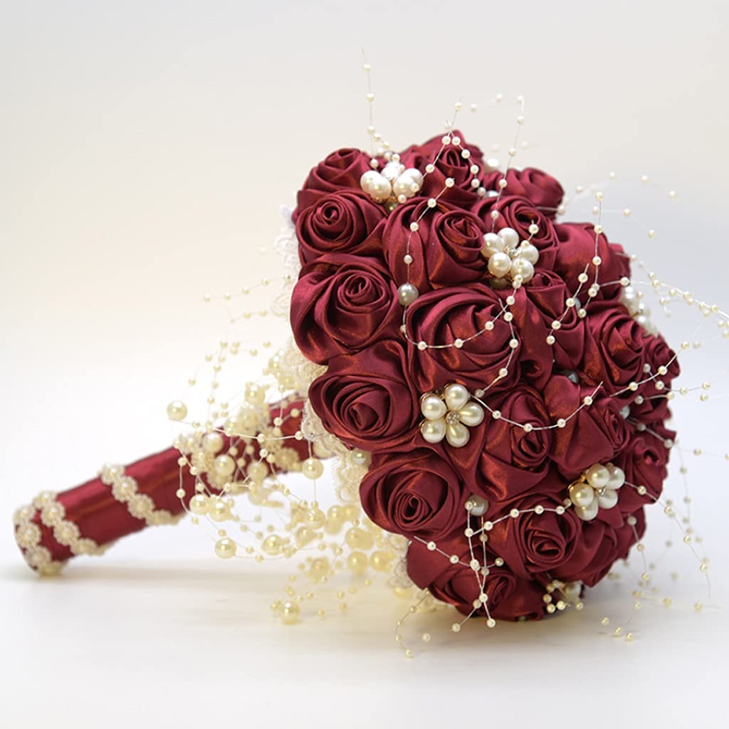 Bouquet de rose de simulation sans flétrissement avec tissu perlé pour mariée