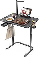 SAIJI XXL Extra Large TV Tray Table - Adjustable Height & Tilt Heavy Duty Couch Desk with LED Lamp, Cup Holder, Bookstand for Eating & Working