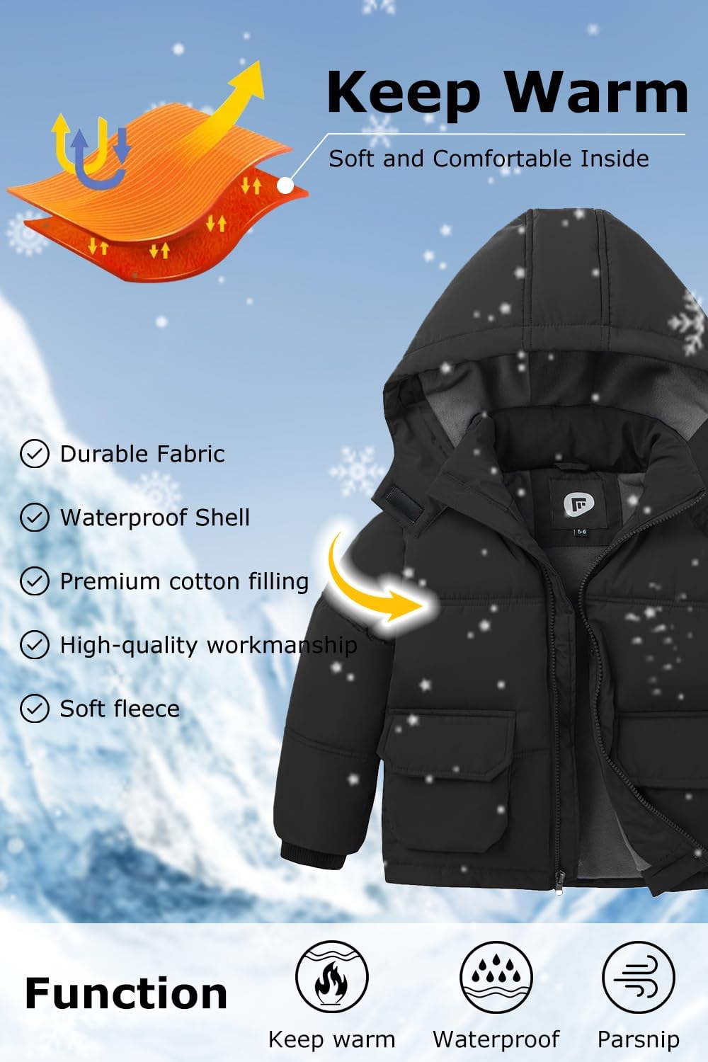 Boys Winter Coat Boys' Thick Puffer Jackets with Removable Hood Warm Quilted Coats Big Boys - Image 4